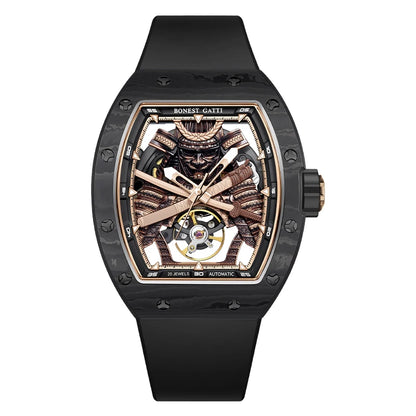 BONEST GATTI Montre-bracelet mécanique à mouvement automatique pour hommes, cadran squelette Warrior grand format, verre saphir