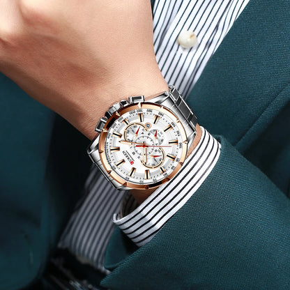 Montre Homme CURREN Business Montre de Luxe en Acier Inoxydable Chronographe Armée Militaire Montres à Quartz