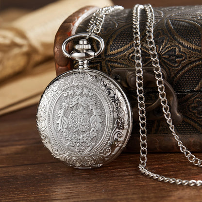 Montres de poche classiques et rétro à couvercle rabattable, gravées, pour femmes et hommes, montres suspendues à quartz, idéales pour offrir des cadeaux.
