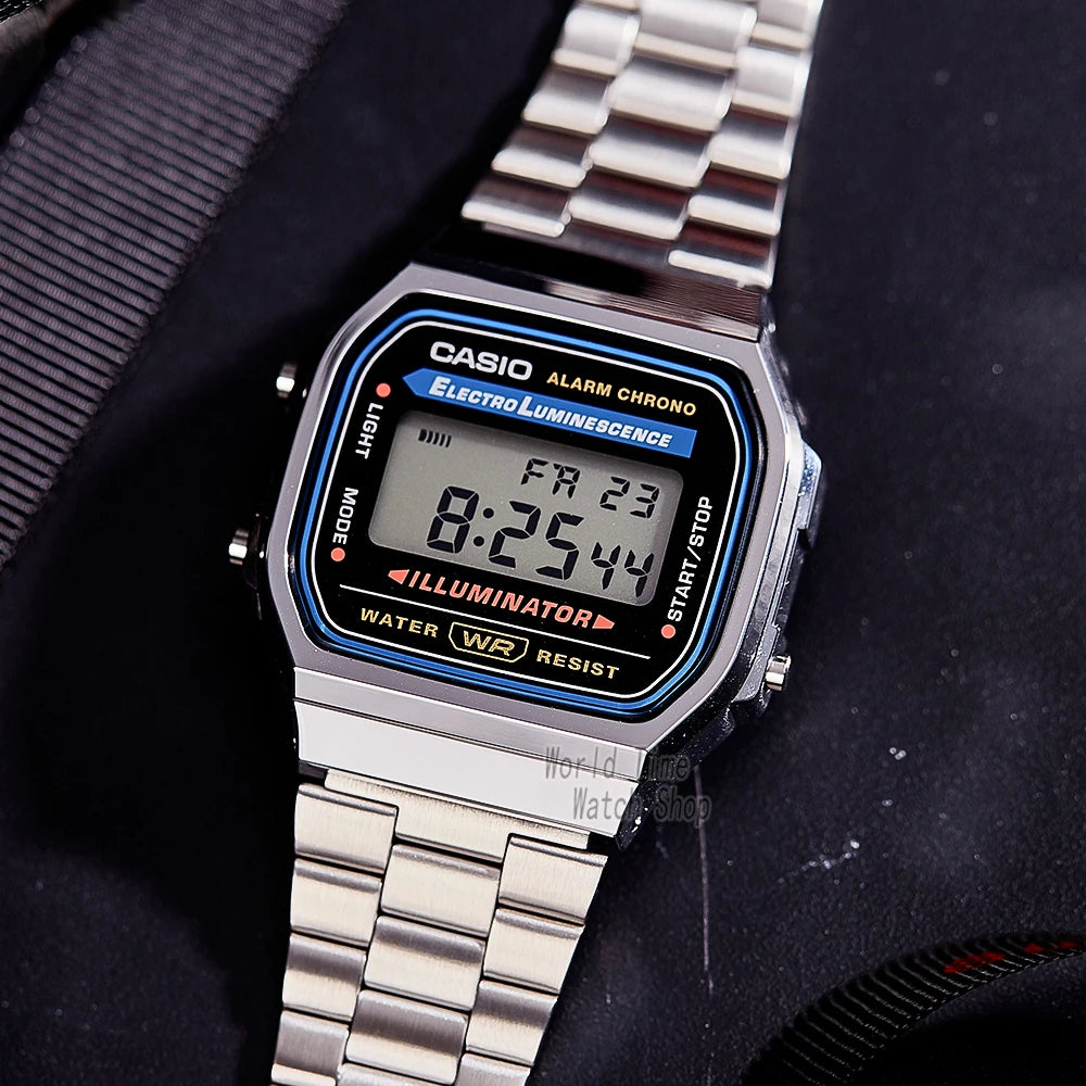 Montre Casio argentée pour hommes, ensemble de luxe, affichage numérique LED, étanche, à quartz, style sportif militaire, montre-bracelet relogio masculino