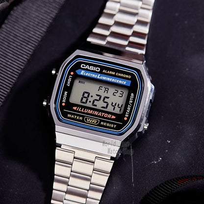 Montre Casio argentée pour hommes, ensemble de luxe, affichage numérique LED, étanche, à quartz, style sportif militaire, montre-bracelet relogio masculino