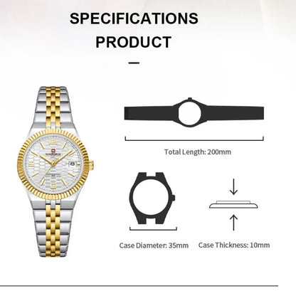 NAVIFORCE Montre de sport pour femmes, haute qualité, étanche, en acier inoxydable, horloge romantique, montre-bracelet à quartz pour dames, Reloj Mujer