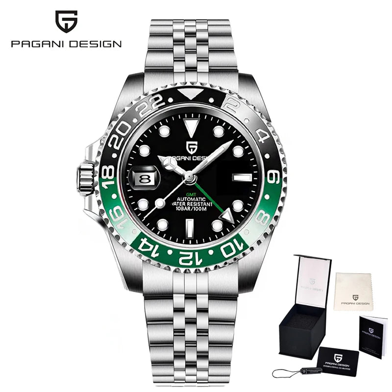 PAGANI DESIGN PD-1662 Montre-bracelet mécanique de luxe GMT pour hommes Verre saphir Acier inoxydable Montres automatiques étanches à 100 m