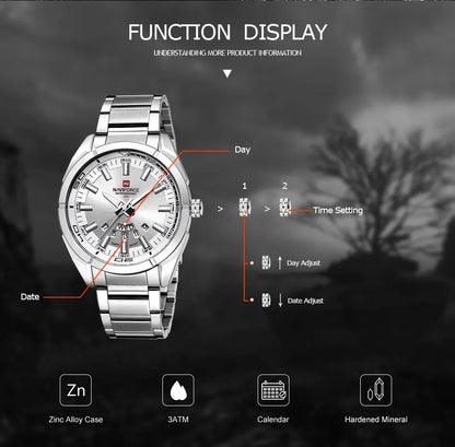 Montre NAVIFORCE classique décontractée pour homme, en acier inoxydable, sport, étanche, affichage de la date, horloge à quartz, Relogio Masculino