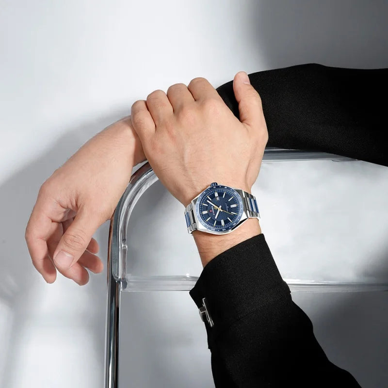 Montres de sport étanches NAVIFORCE 3 ATM pour hommes - Montre-bracelet à quartz de luxe en acier inoxydable avec affichage lumineux de la date