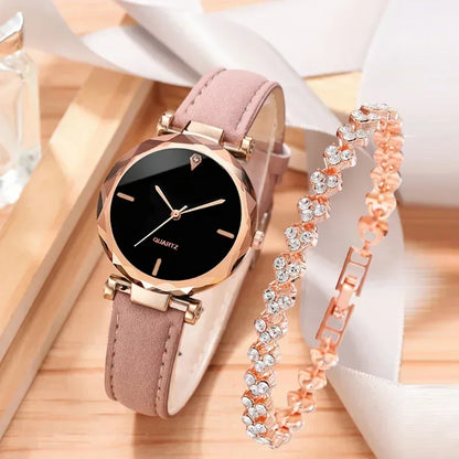 2PCS Set Luxury Watch Women Bracelet  Rhinestone Fashion Wristwatch Female Casual Ladies Watches Bracelet Set Clock