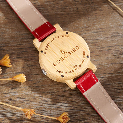 Montre-bracelet en bambou BOBO BIRD pour femme avec bracelet en cuir véritable, naturelle, légère, élégante, cadeau mode pour elle