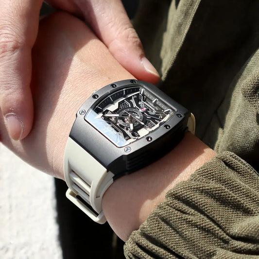 MEGIR 8604 automatic watch with stainless steel case and silicone strap