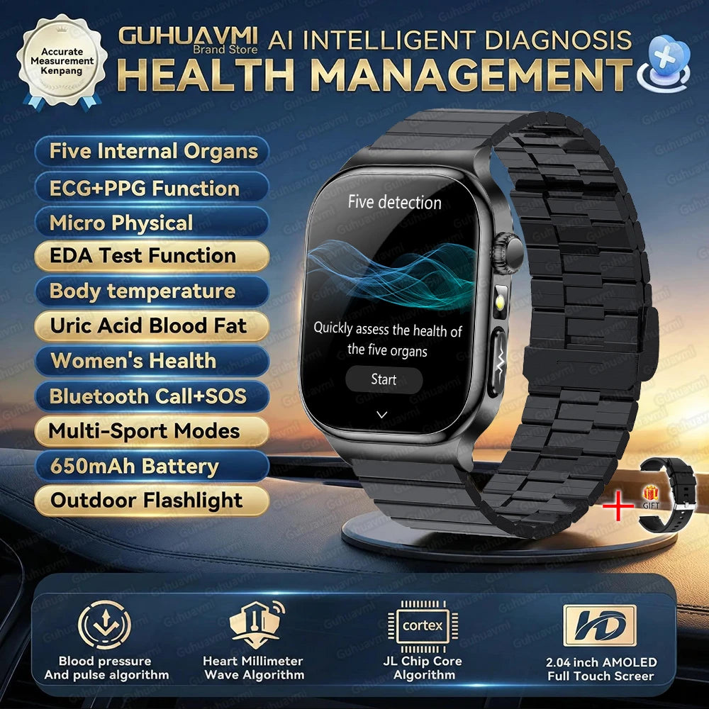 2026 Nouvelle Montre Connectée de Diagnostic Précis Graisse Corporelle ECG Oxygène Sanguin TA Santé Sport Écran AMOLED HD Appel Montres Intelligentes homme femme