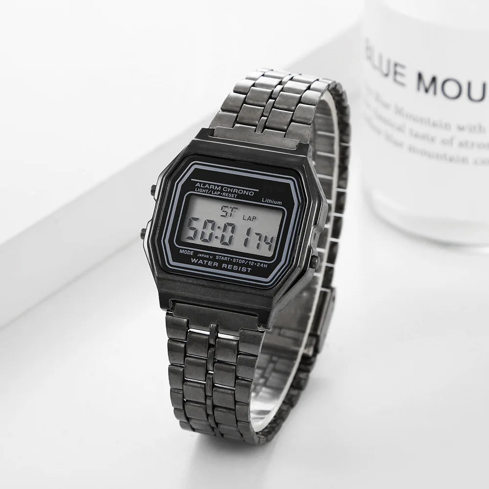 Femmes Hommes Unisexe Montre Or Argent Noir Vintage LED Numérique Sport Militaire Montres Bracelets Électronique Numérique Cadeau Présent Homme