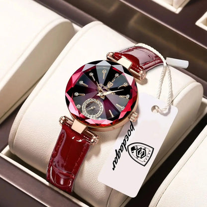 POEDAGAR Montres Exquises et Élégantes pour Femmes Étanche Cuir Haute Qualité Originale Montre Femme Quartz Montre-bracelet Dame