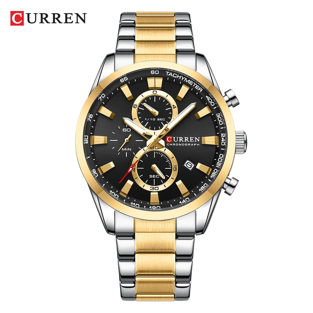 CURREN Montre Sport Chrono à Quartz pour Homme - Bracelet en Acier Inoxydable et Cadran Multifonction