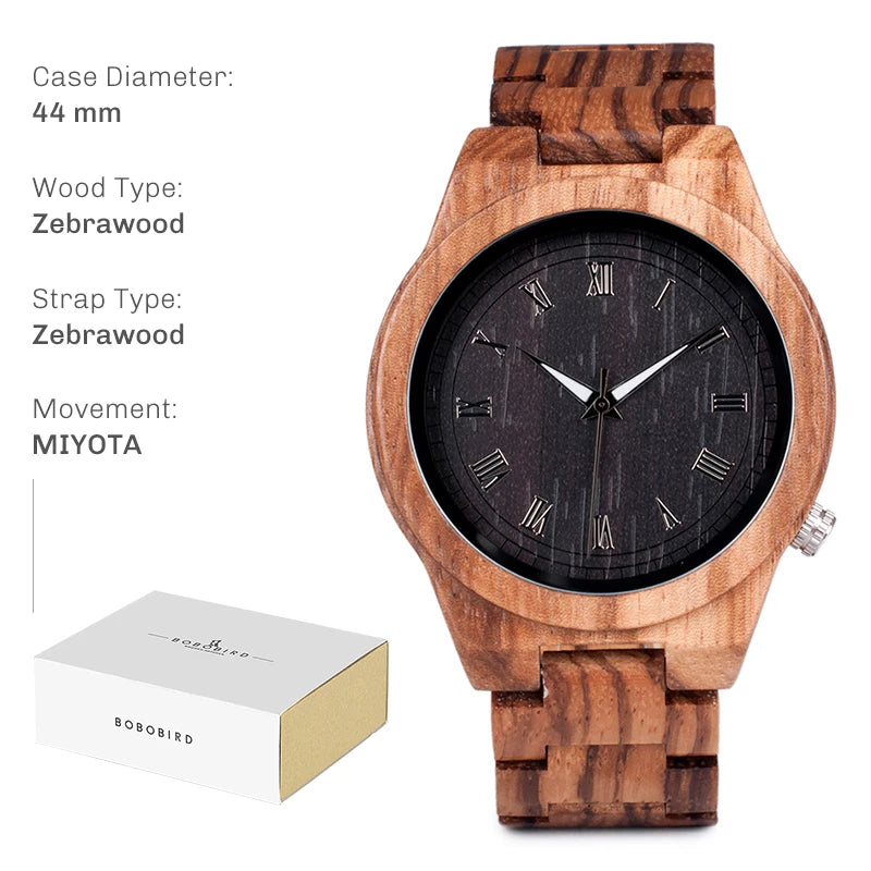BOBO BIRD Montre en Bois pour Homme Montres en Bois Naturel Faits à la Main Légères à Quartz Offre Limitée Personnalisable