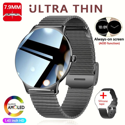 2026 Nouvelle Montre Connectée Ultra Mince 7.9MM Femmes Écran Toujours Affiché Temps Bracelet Sport Appel Bluetooth Montres Intelligentes Mode ios
