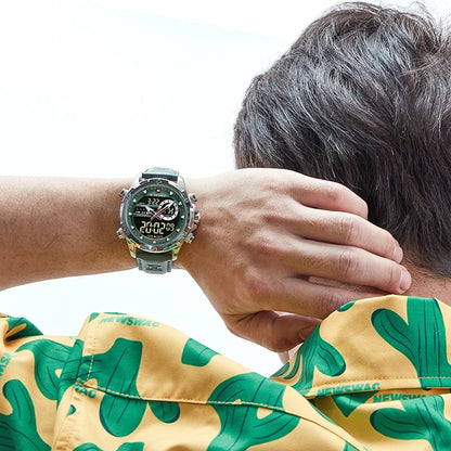 NAVIFORCE – Montres de mode pour homme, bracelet en cuir véritable, décontracté, militaire, étanche, chronographe numérique, mouvement à quartz, alarme