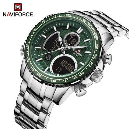 NAVIFORCE Montre Homme Tendance Marque de Luxe Sport Chronographe à Quartz Étanche Militaire en Acier Inoxydable