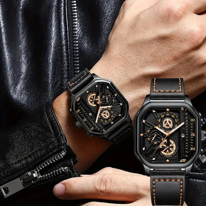 Big Dial Square Watch with PU Leather Strap 42mm 9mm Thickness