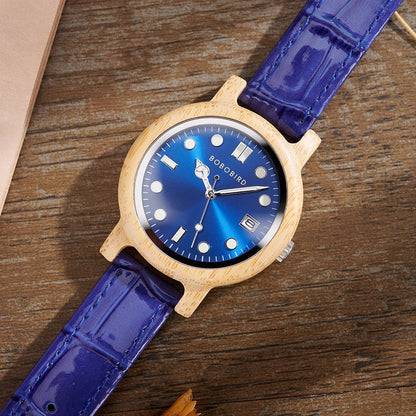 BOBO BIRD Montre Femme Bambou Légère Bracelet Cuir Véritable Montre Simple Élégante Tendance en Bois Cadeau pour Petite Amie