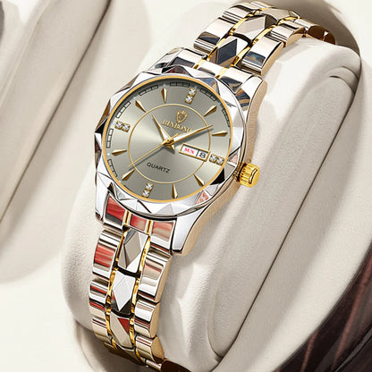BINBONG Montres Femme Luxe Mode Dames Montre à Quartz Étanche Lumineuse Date Acier Inoxydable Montre-Bracelet Cadeau Petite Amie Amoureux