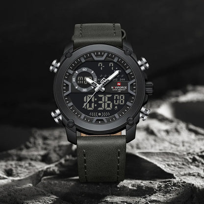 Montres Homme NAVIFORCE Montre-Bracelet Quartz Sport Double Affichage Décontracté Mode Alarme Bracelet Véritable Homme Étanche 30m