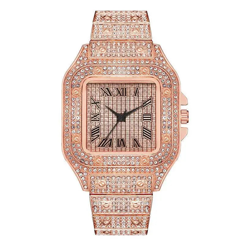 Montres de luxe en diamant pour hommes et femmes, montre en or, montre-bracelet pour dames, montres de luxe en strass, montres-bracelets unisexes, horloge féminine 2024 Nouveau