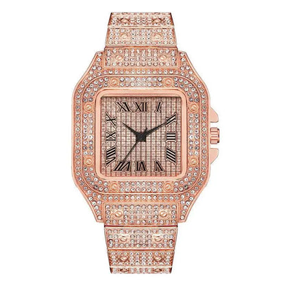 Montres de luxe en diamant pour hommes et femmes, montre en or, montre-bracelet pour dames, montres de luxe en strass, montres-bracelets unisexes, horloge féminine 2024 Nouveau