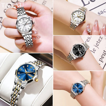 OLEVS Fashion Golden Watch for Women Stainless Steel Waterproof Women's Watches Elegant Original Luxury Ladies Quartz Wristwatch