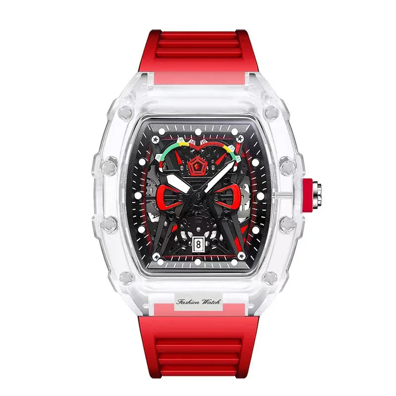 Nouvelle montre à quartz pour homme Boîtier transparent Bracelet en silicone Montres-bracelets lumineuses avec calendrier Style sport décontracté Montre à quartz pour hommes