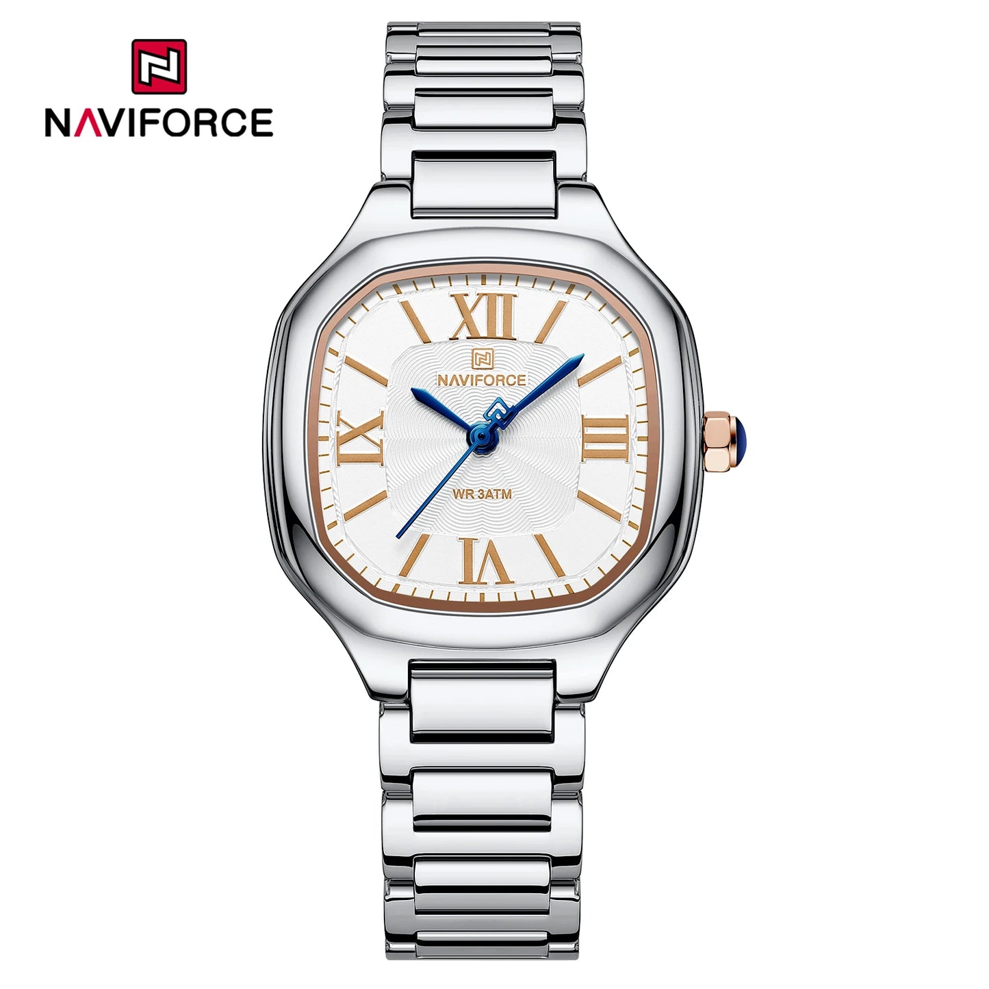 NAVIFORCE Montre de luxe pour femme, cadran carré, quartz, étanche, en acier inoxydable