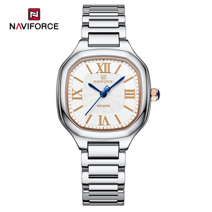 NAVIFORCE Montre de luxe pour femme, cadran carré, quartz, étanche, en acier inoxydable
