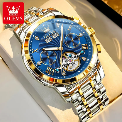 OLEVS 7088 Montre Homme de Luxe Originale Chronographe Date Acier Inoxydable Étanche Montre Mécanique pour Hommes NOUVEAU