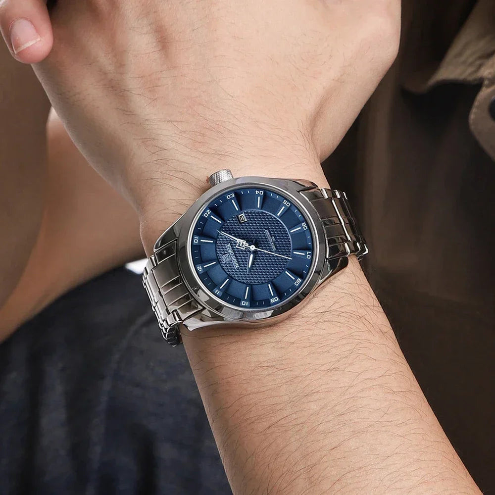 Montre NAVIFORCE de luxe pour homme, montre-bracelet étanche à quartz lumineuse en acier inoxydable, montres à la mode pour hommes
