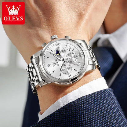 OLEVS 3639 Stainless Steel Moon Phase Watch