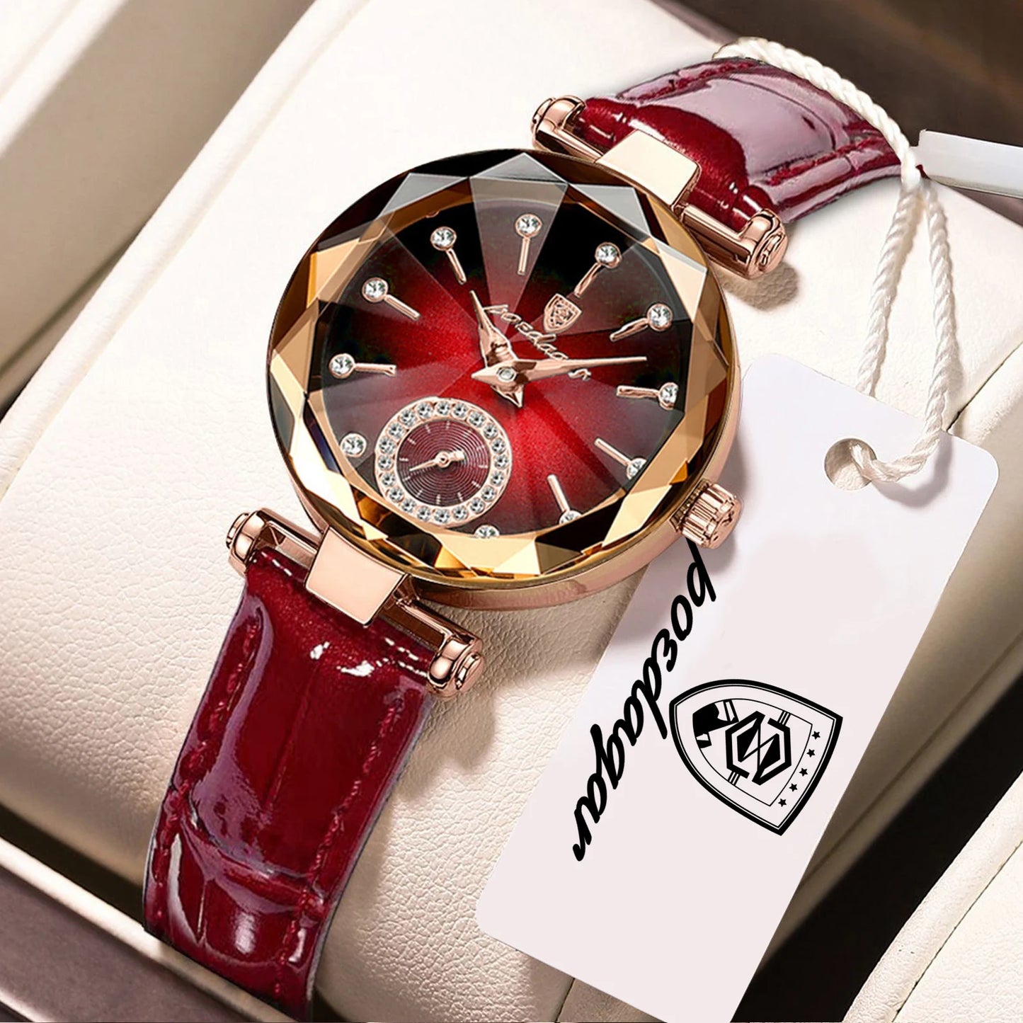 POEDAGAR Montres Exquises et Élégantes pour Femmes Étanche Cuir Haute Qualité Originale Montre Femme Quartz Montre-bracelet Dame