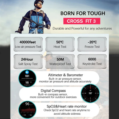 NORTH EDGE Cross Fit 3 Montres GPS Montre Sport Homme Écran AMOLED HD 1,43" ATM 50M Altimètre Baromètre Boussole Montre Intelligente pour Hommes