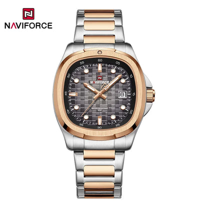 Montre-bracelet de sport NAVIFORCE pour hommes, à quartz, en acier inoxydable, lumineuse, avec calendrier, cadran carré, pour affaires