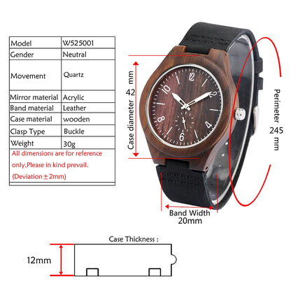 Montre-bracelet Bob Bird Watch à quartz en cuir véritable noir