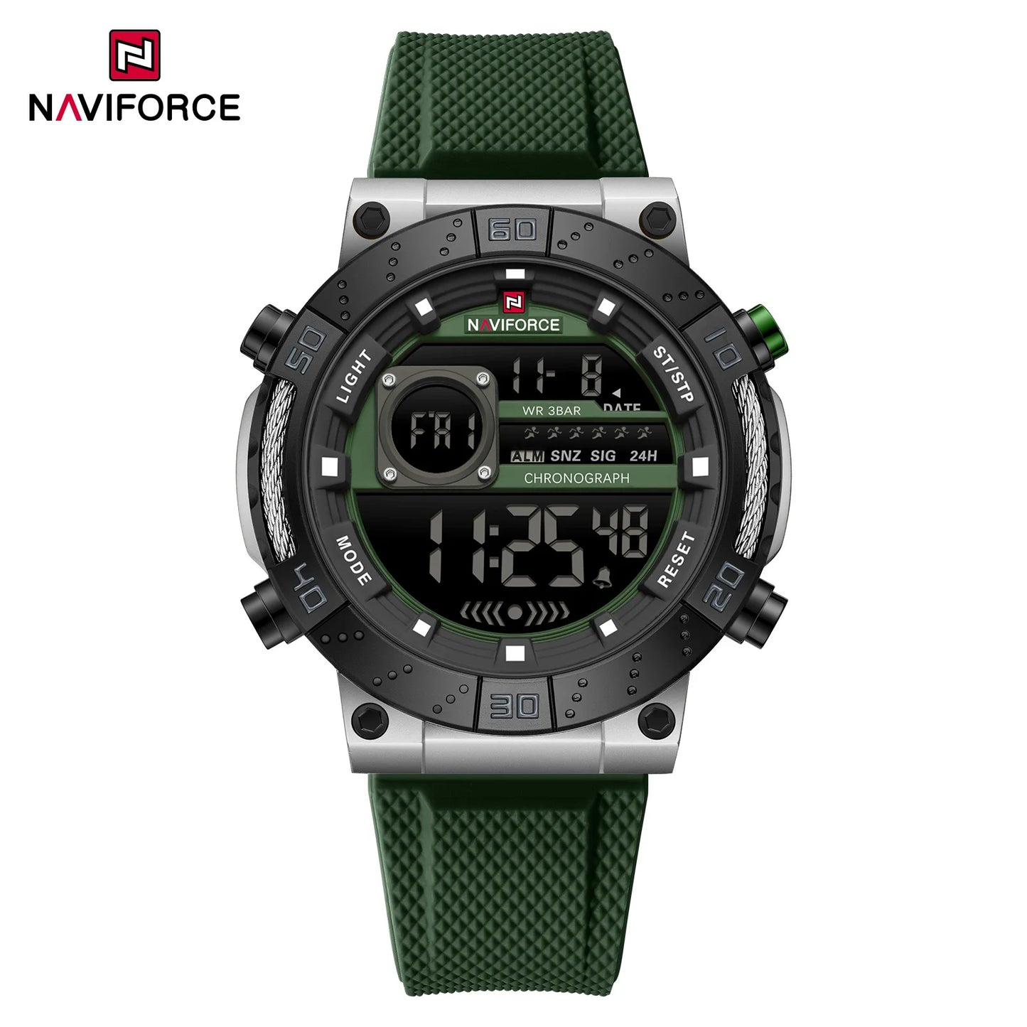 NAVIFORCE – Montres militaires pour hommes, à quartz numérique, en silicone, chronographe, étanche, avec affichage de la date