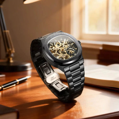Forsining Fashion Skeleton Automatic Watch for Men Small Dials Luminous Hands Stainless Steel Strap Business Casual Mens Watches