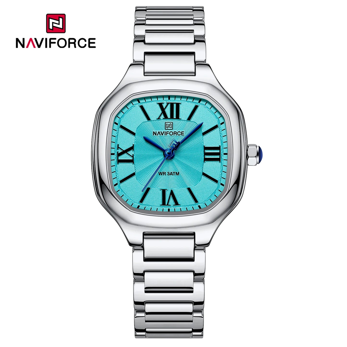 NAVIFORCE Montre de luxe pour femme, cadran carré, quartz, étanche, en acier inoxydable