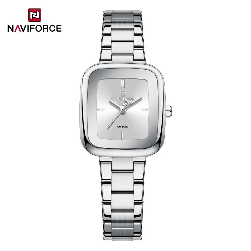 NAVIFORCE Montres Fashion Femme Sport 30M Étanche Femme Montres en Acier Inoxydable Montre Carrée Unique Ultra Légère pour Filles