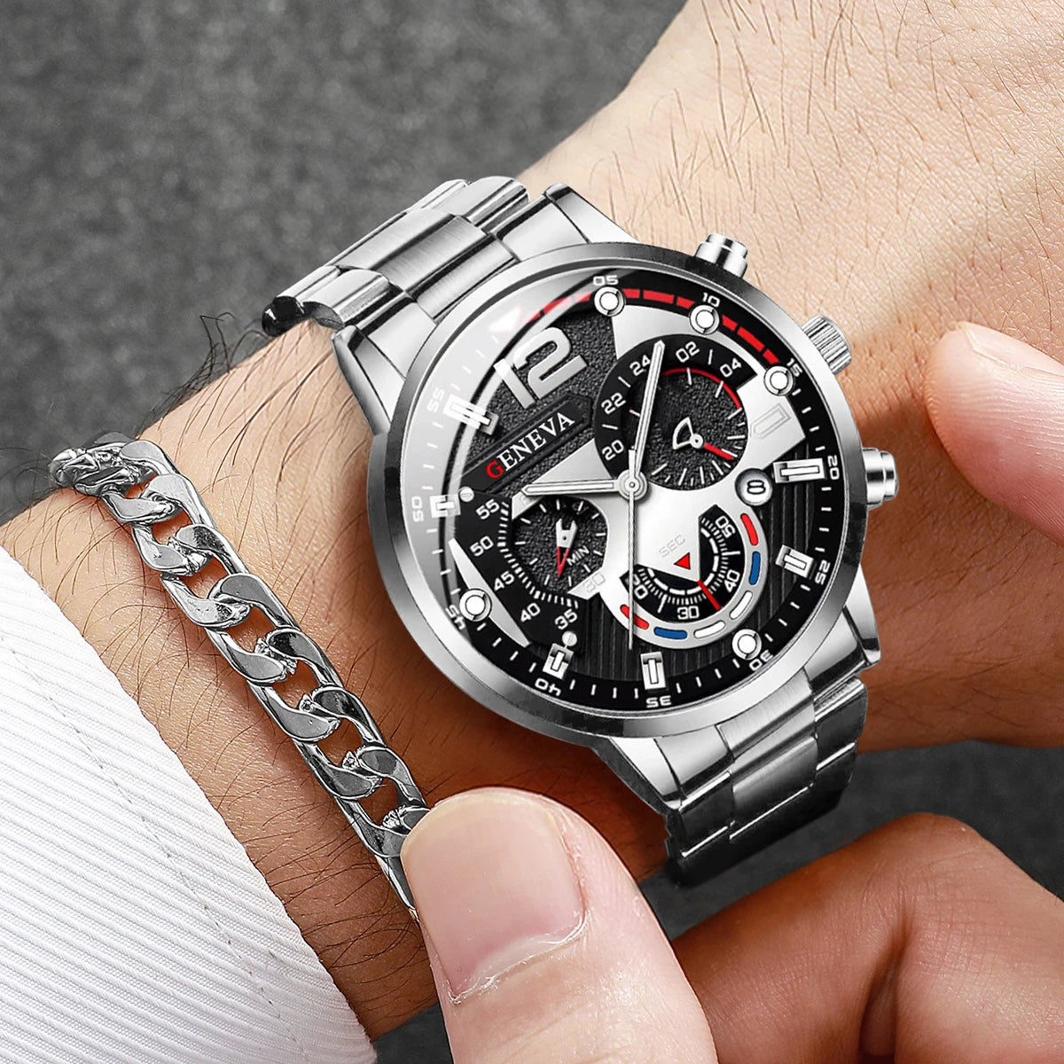2 PCS Montres Business Homme Bracelet Acier Mode Montre Analogique Quartz Homme Ensemble Bracelet Relogio Masculino Reloj Hombre (Sans boîte)