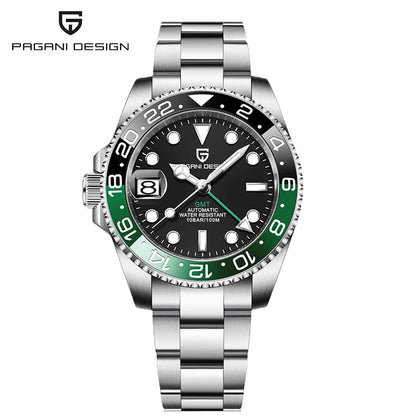 Montre-bracelet automatique PAGANI DESIGN 40 mm GMT Acier inoxydable Étanche Hommes Montre de marque supérieure Montres mécaniques de sport Hommes PD-1662