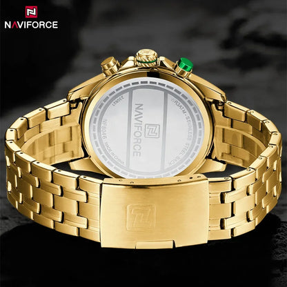 NAVIFORCE NF8046 Montre d'affaires Lumineuse Étanche Bracelet en acier inoxydable Chronographe Montre-bracelet à quartz