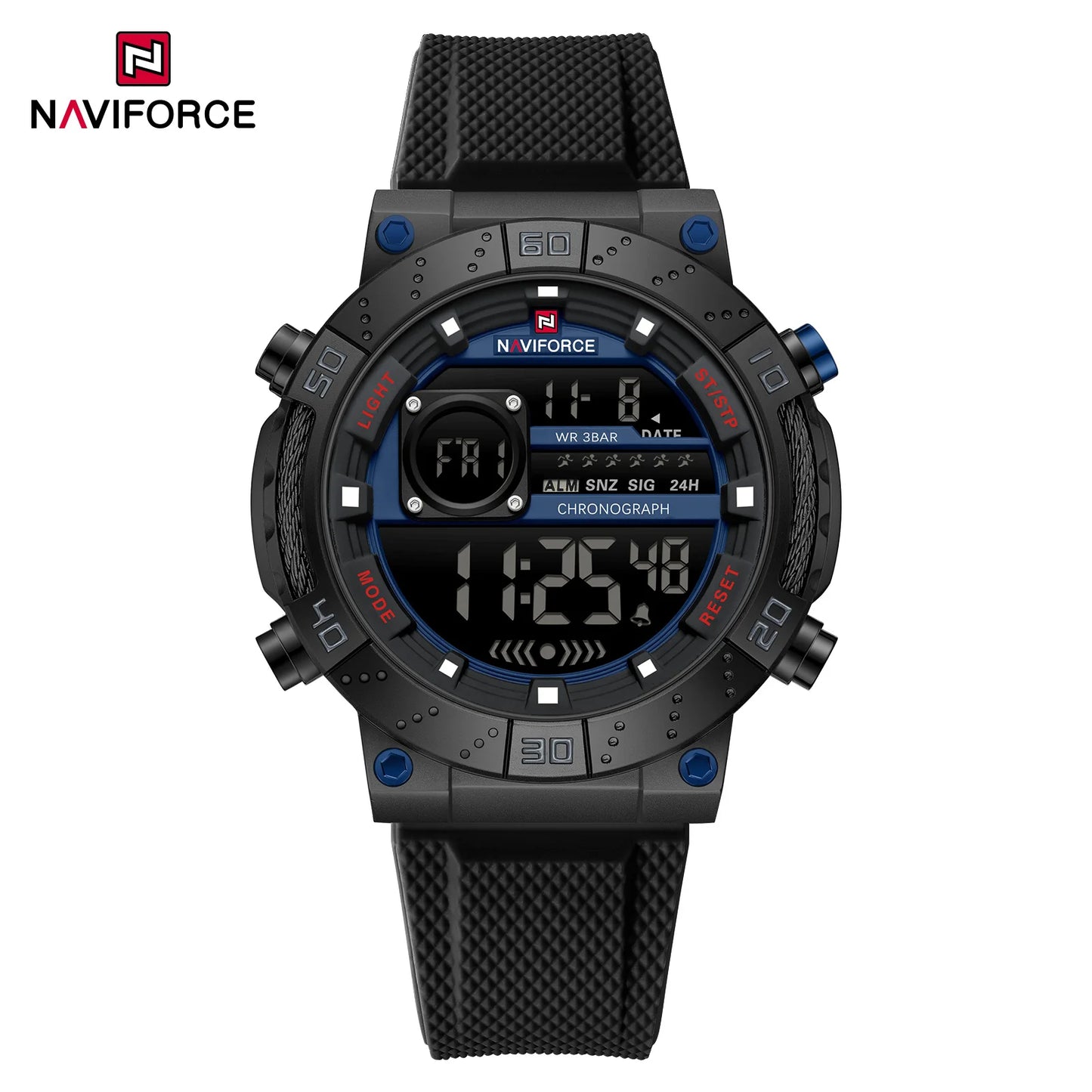 NAVIFORCE – Montres militaires pour hommes, à quartz numérique, en silicone, chronographe, étanche, avec affichage de la date