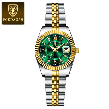 POEDAGAR Montre-bracelet de mode pour femmes Étanche Lumineuse Date Montres élégantes pour dames Montre à quartz en acier inoxydable pour femmes Reloj