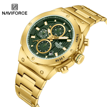 NAVIFORCE Montre Homme Quartz Top Marque Luxe Lumineux Chronographe Montre-Bracelet Acier Inoxydable Étanche Hommes Date Calendrier Horloge