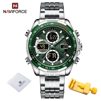 Montres de Luxe NAVIFORCE Or pour Homme Montre-bracelet Sport Militaire Numérique Quartz Bracelet Acier Étanche Lumineuse Réveil