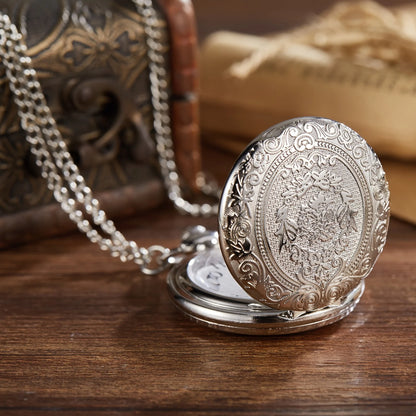 Montres de poche classiques et rétro à couvercle rabattable, gravées, pour femmes et hommes, montres suspendues à quartz, idéales pour offrir des cadeaux.