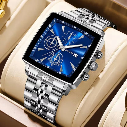 Montre-bracelet à Quartz de Luxe pour Homme avec Cadran Carré, Montre d'affaires à la Mode en Acier Inoxydable avec Calendrier Reloj Hombre (Sans boîte)